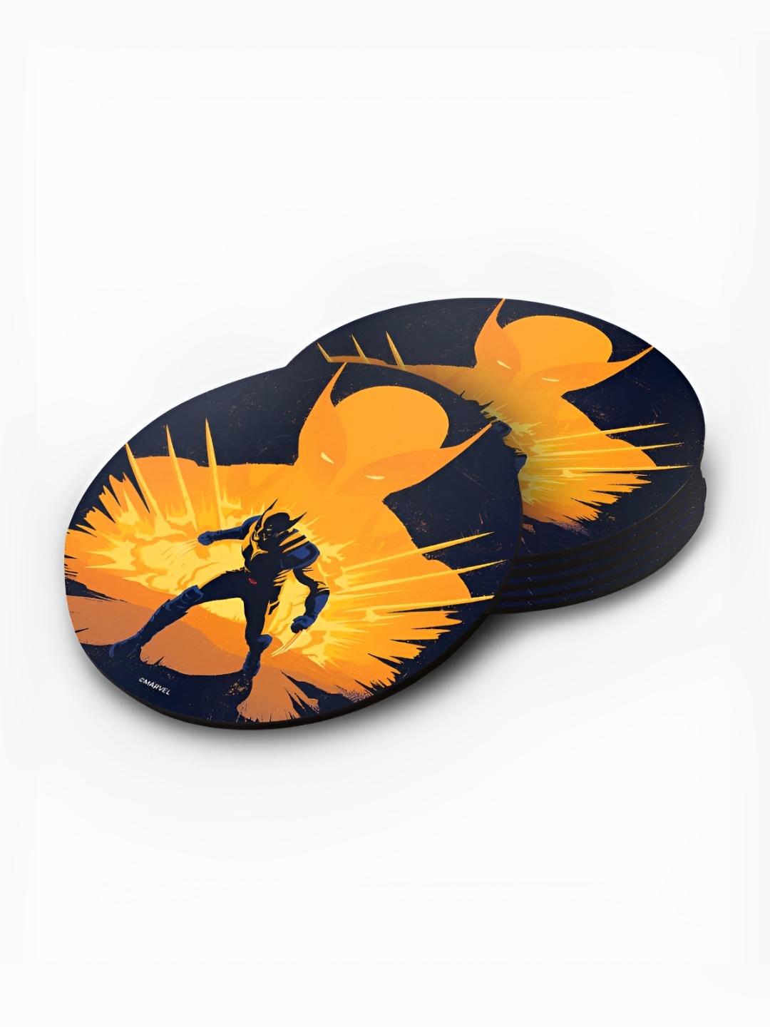 

macmerise Black & Orange 6 Pieces Printed Wooden Round Coasters