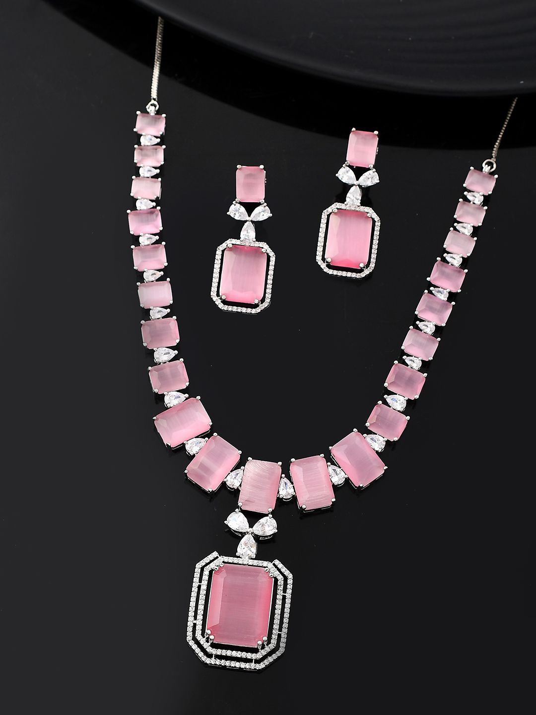 

Voylla Sparkling Elegance American Diamond Stone Studded Jewellery Set, Silver