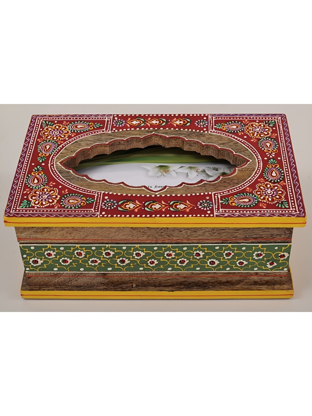 

Exotic India 10" Hand Painted Tissue Box (Wooden Tissue Box) - Made in India, Brown