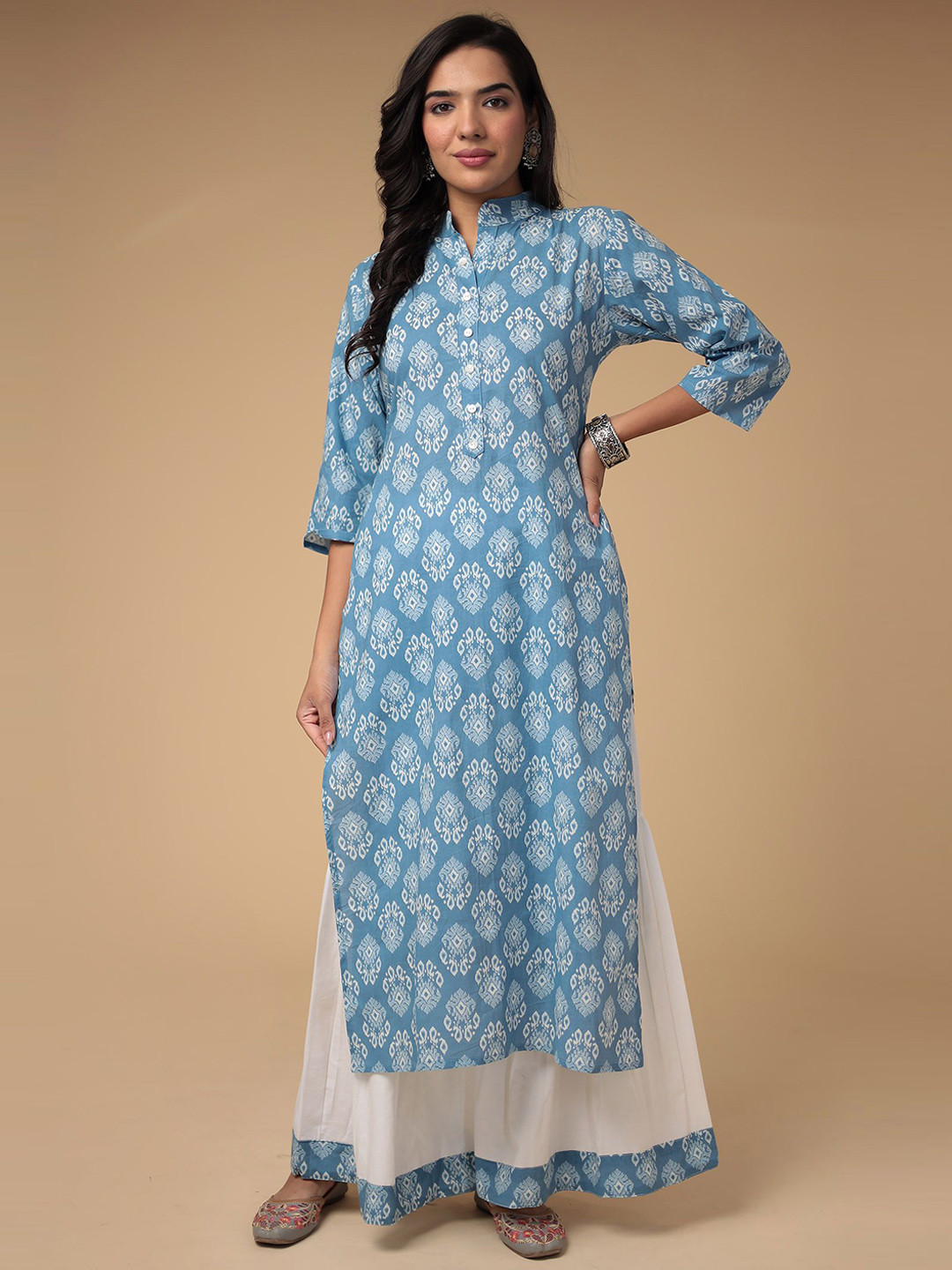 

ZARI Floral Printed Pure Cotton Unstitched Dress Material, Blue