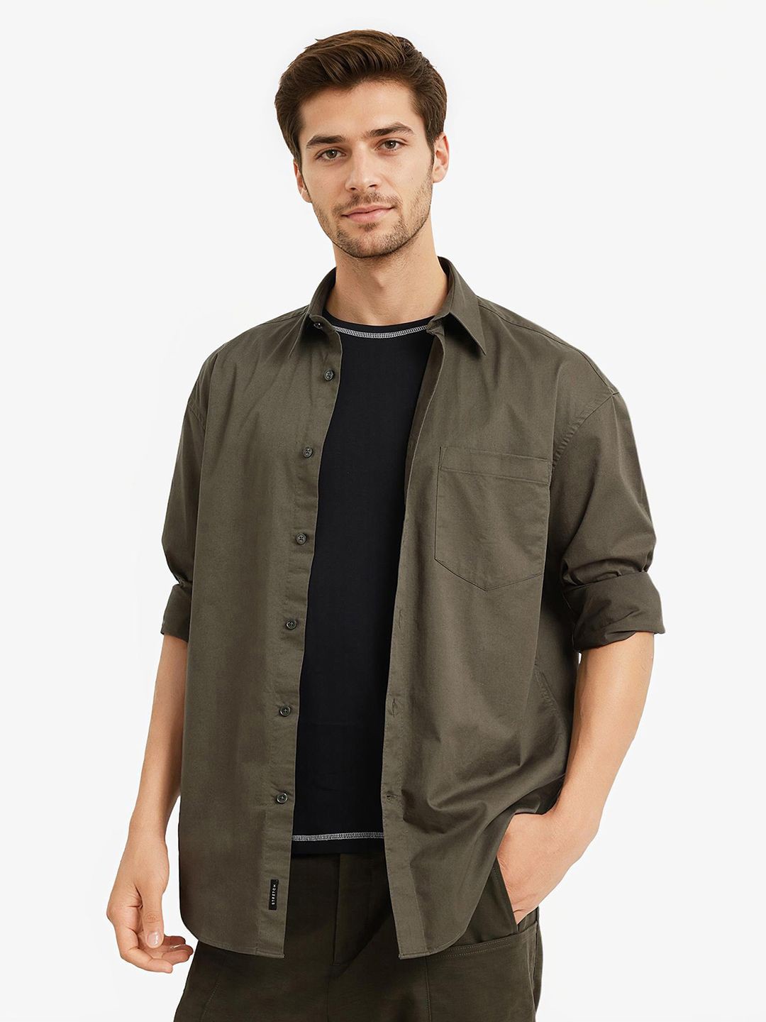 

RARE RABBIT Men Comfort Boxy Opaque Casual Shirt, Olive