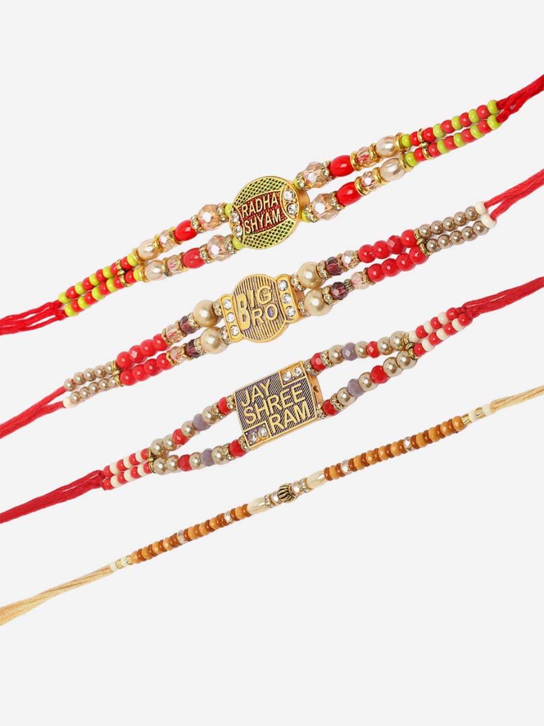

Anouk Set Of 4 Beaded Thread Rakhi With Roli Chawal, Gold
