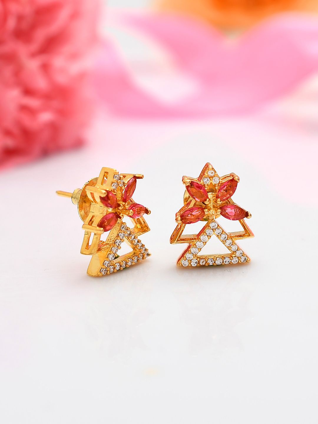 

Voylla Gold-Plated Sparkling Elegance Floral American Diamond Studs