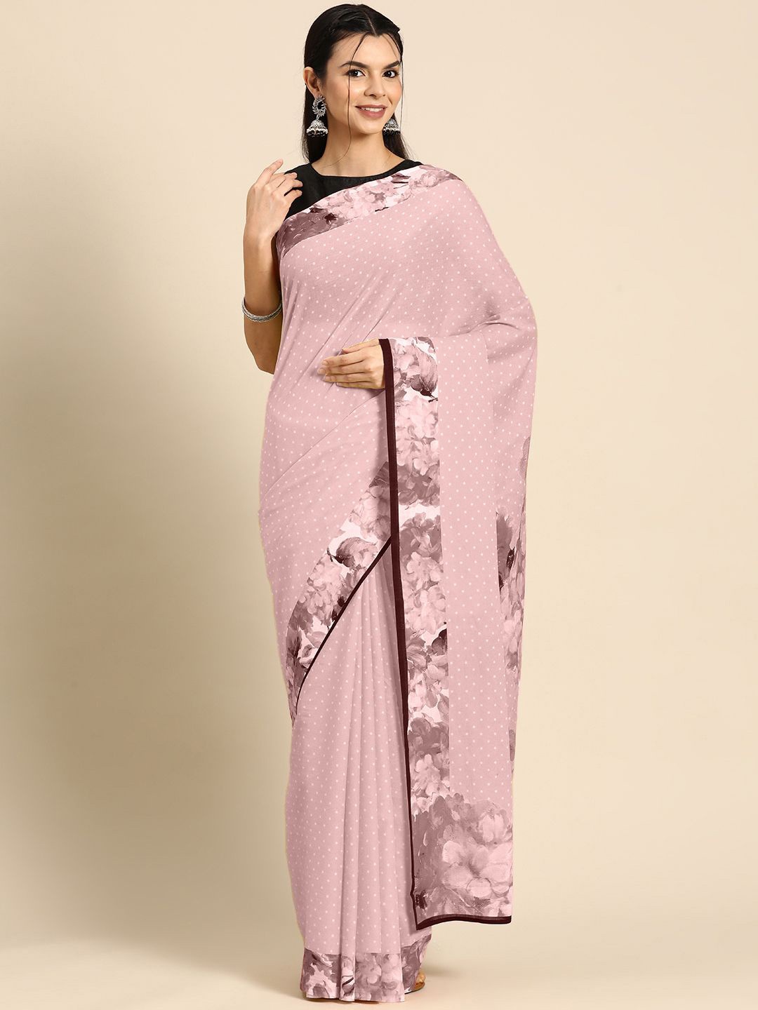 

BUTA BUTI Floral Pure Cotton Saree, Mauve
