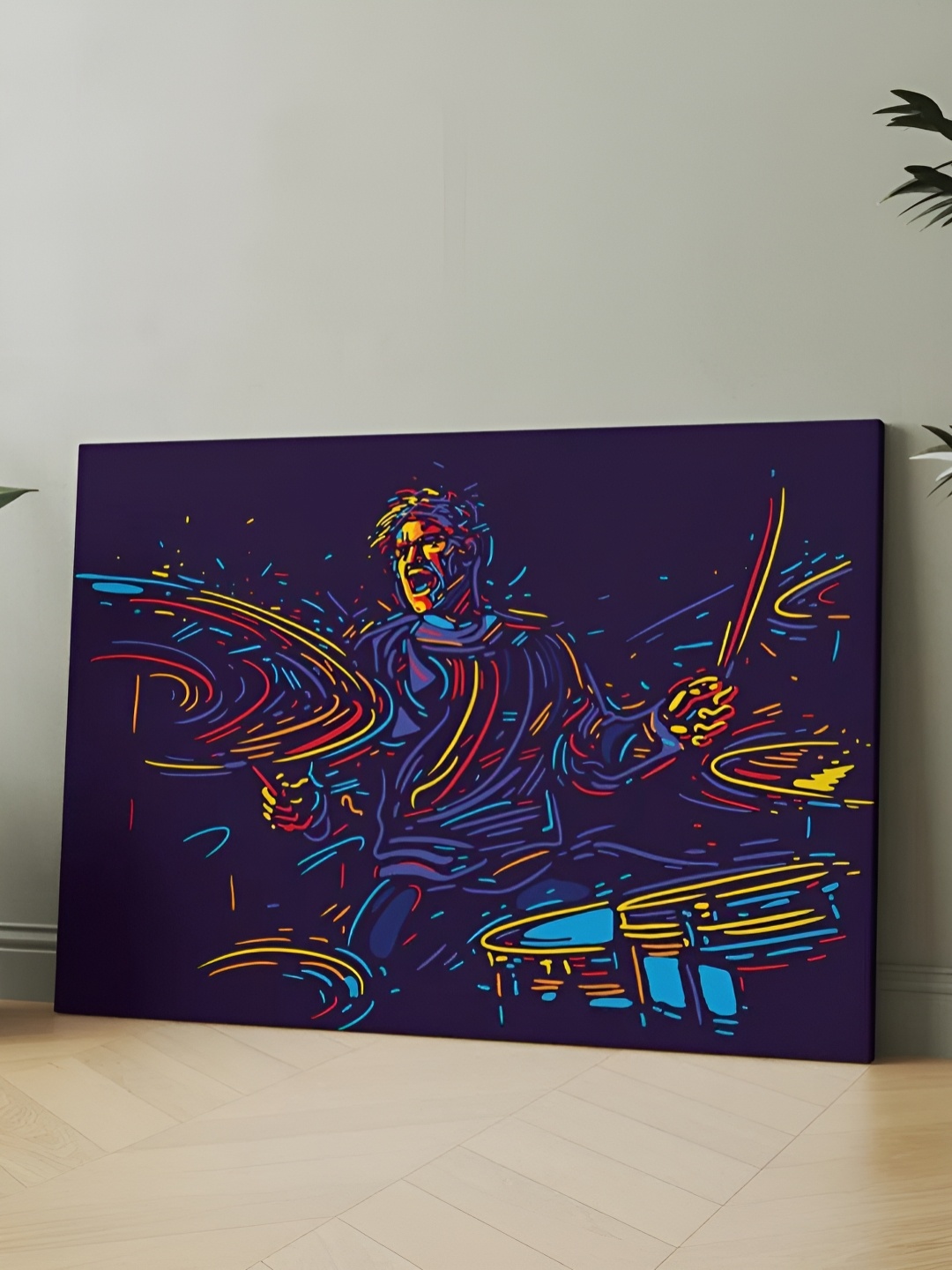 

CLAWCRAFTS Navy Blue and Yellow Wooden Abstract Wall Painting