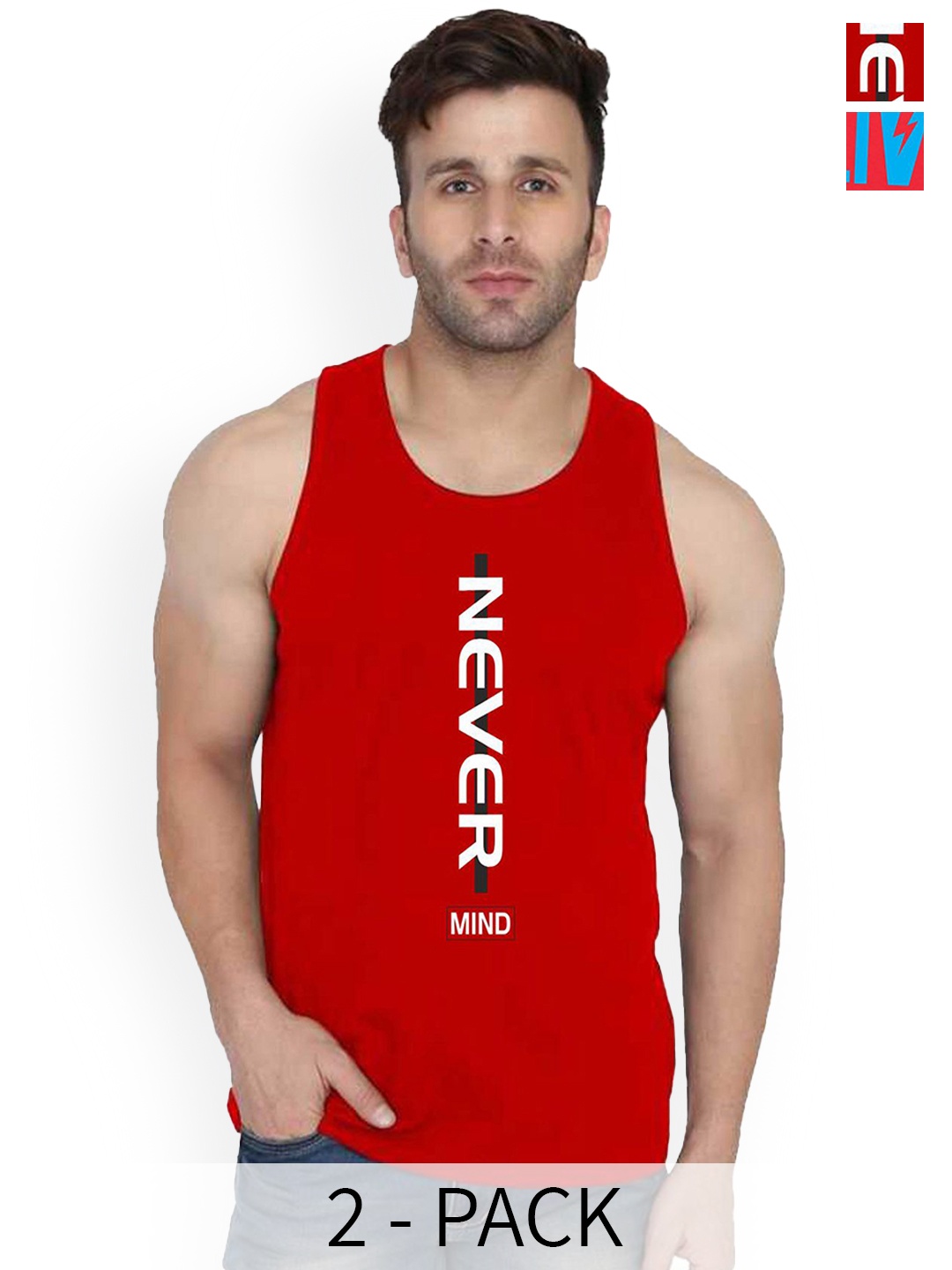 

SLOWLORIS Pack Of 2 Rich Sleeveless Innerwear Vests SL26 COMBO (LOUD BLKRED) (NVR RED), Black