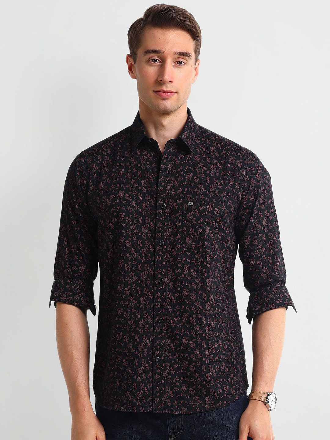 

Arrow Sport Men Spread Collar Abstract Printed Cotton Slim Fit Casual Shirt, Black