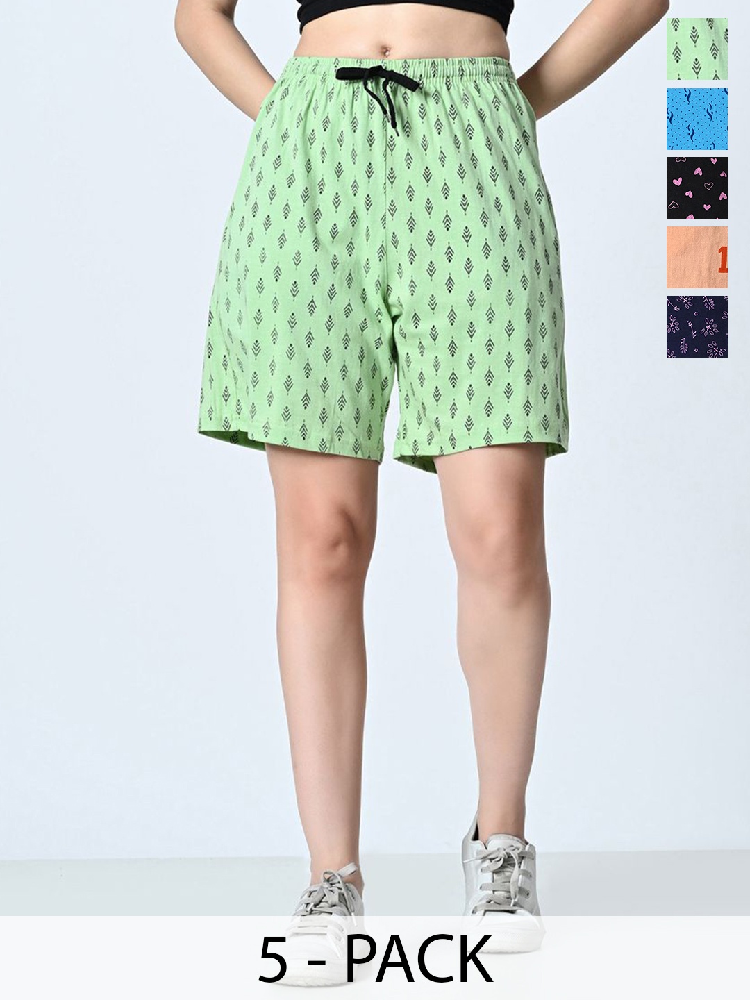 

BAESD Pack Of 5 Women Printed High-Rise Shorts, Green