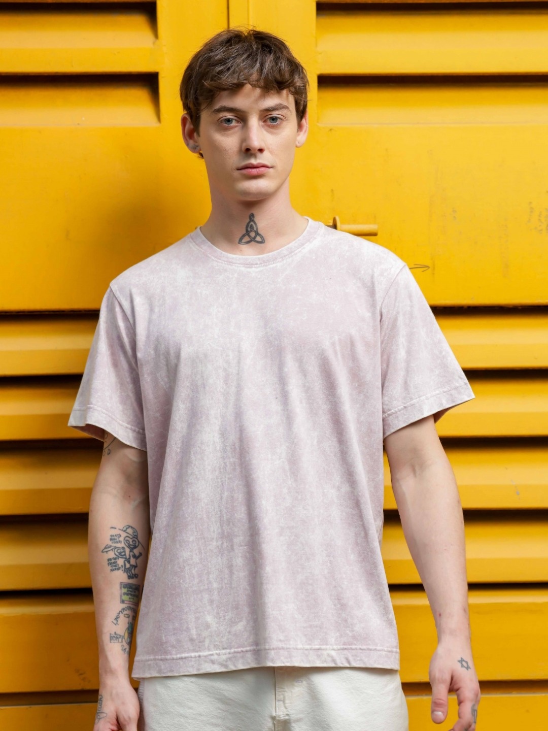 

TOMHIDDLE Men Dyed Round Neck Cotton Relaxed Fit T-Shirt, Pink