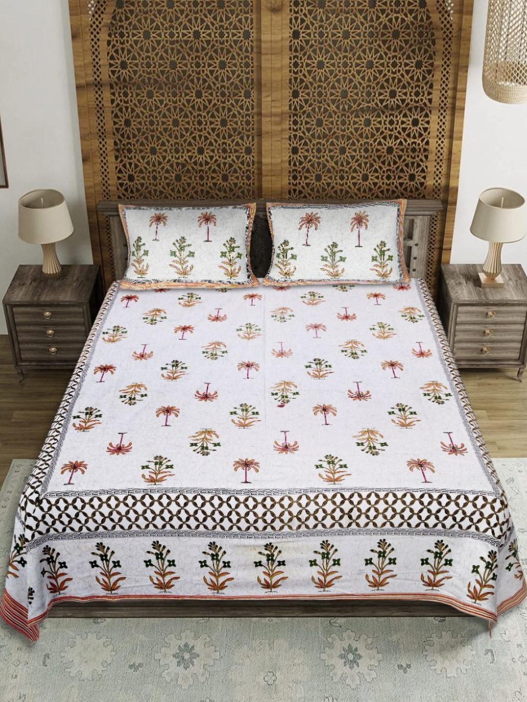 

EasyGoods Red & White Cotton Floral 210 TC King Bedsheet with 2 Pillow Covers