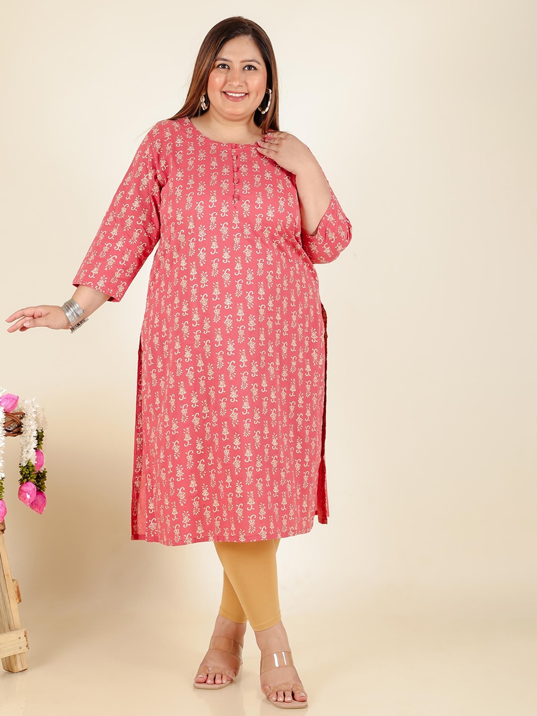 

LALI JAIPUR Women Plus Size Ethnic Printed Pure Cotton Kurta, Red