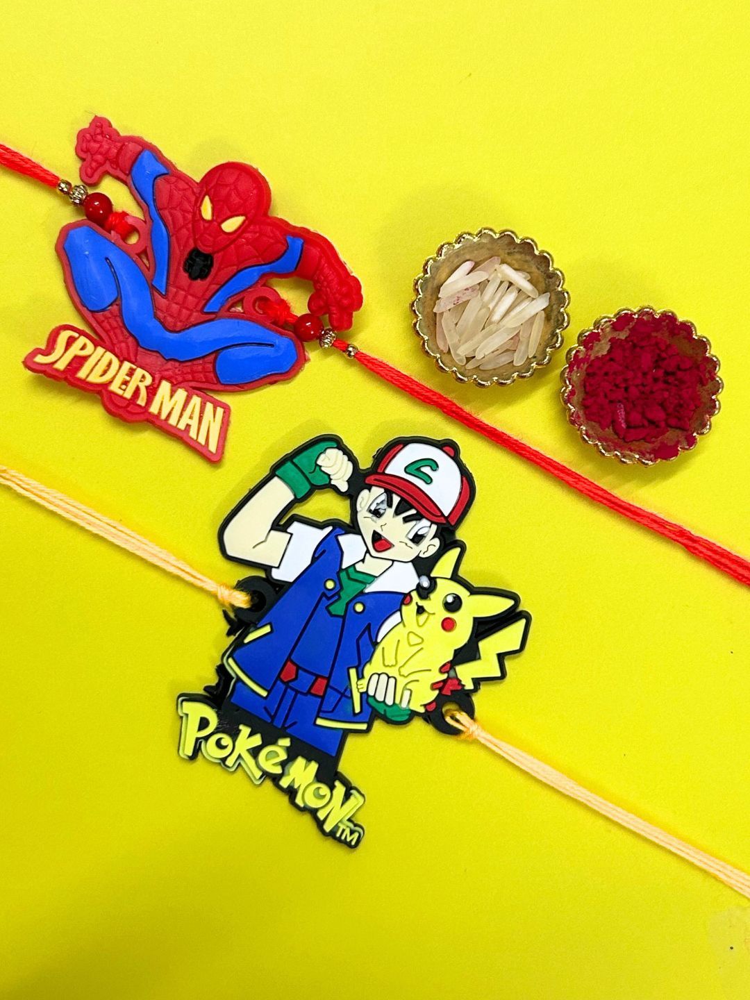 

LAIDA Kids Set Of 2 Spiderman & Pokemon Thread Rakhis With Roli Chawal, Blue