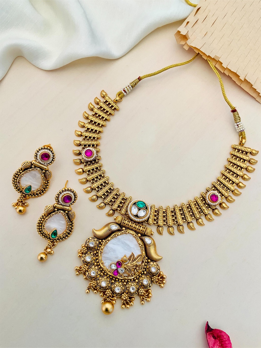 

ABDESIGNS Enchanting Gold Plated Stone Studded Jewellery Set