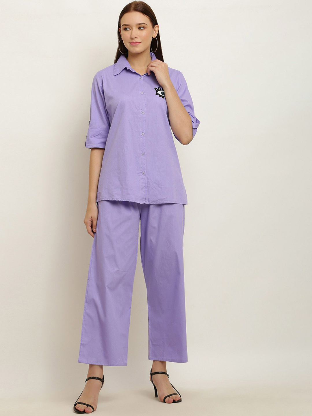 

BAESD Pure Cotton Three Quarter Sleeves Shirt & Trouser, Purple