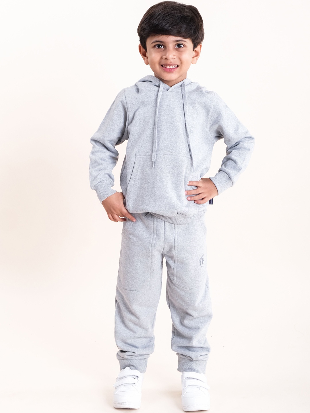 

KiddoPanti Kids Hooded Long Sleeves Sweatshirt With Joggers, Grey melange