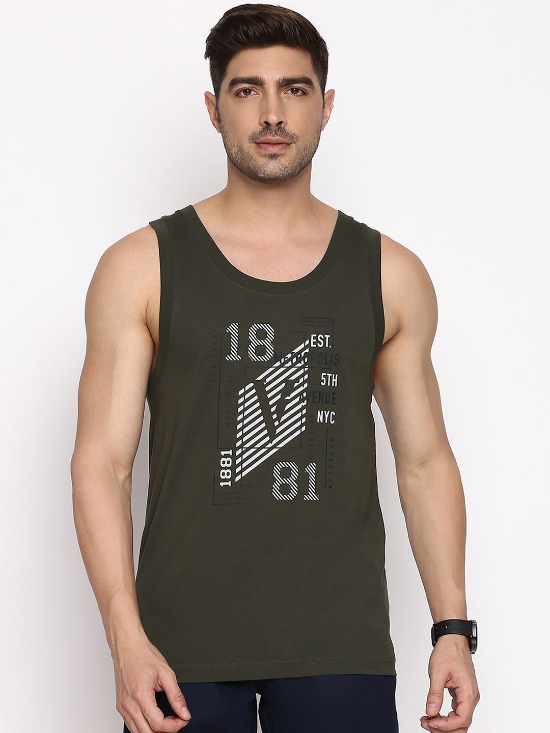 

Van Heusen Printed Sleeveless Gym Vests IH7VTL1HG60075, Green