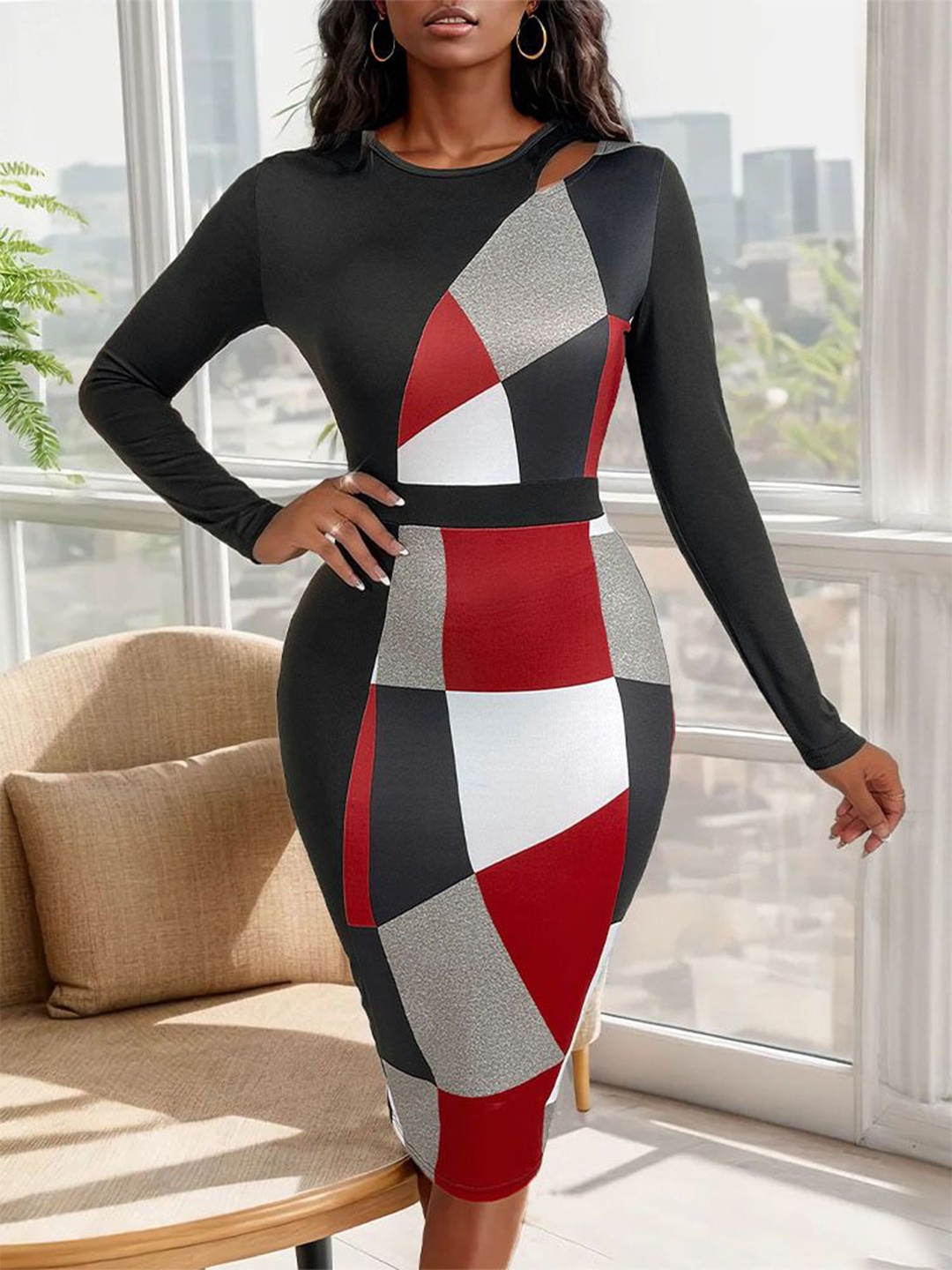 

StyleCast x Revolte Colourblocked Cut-Out Bodycon Dress, Black
