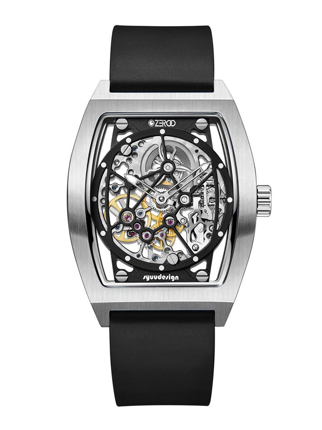 

ZEROO Unisex Embellished Dial & Leather Straps Analogue Automatic Watch ZM001SBK, Black