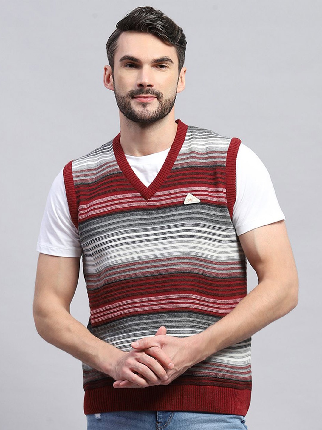 

Monte Carlo Men Striped Woollen Pullover, Red