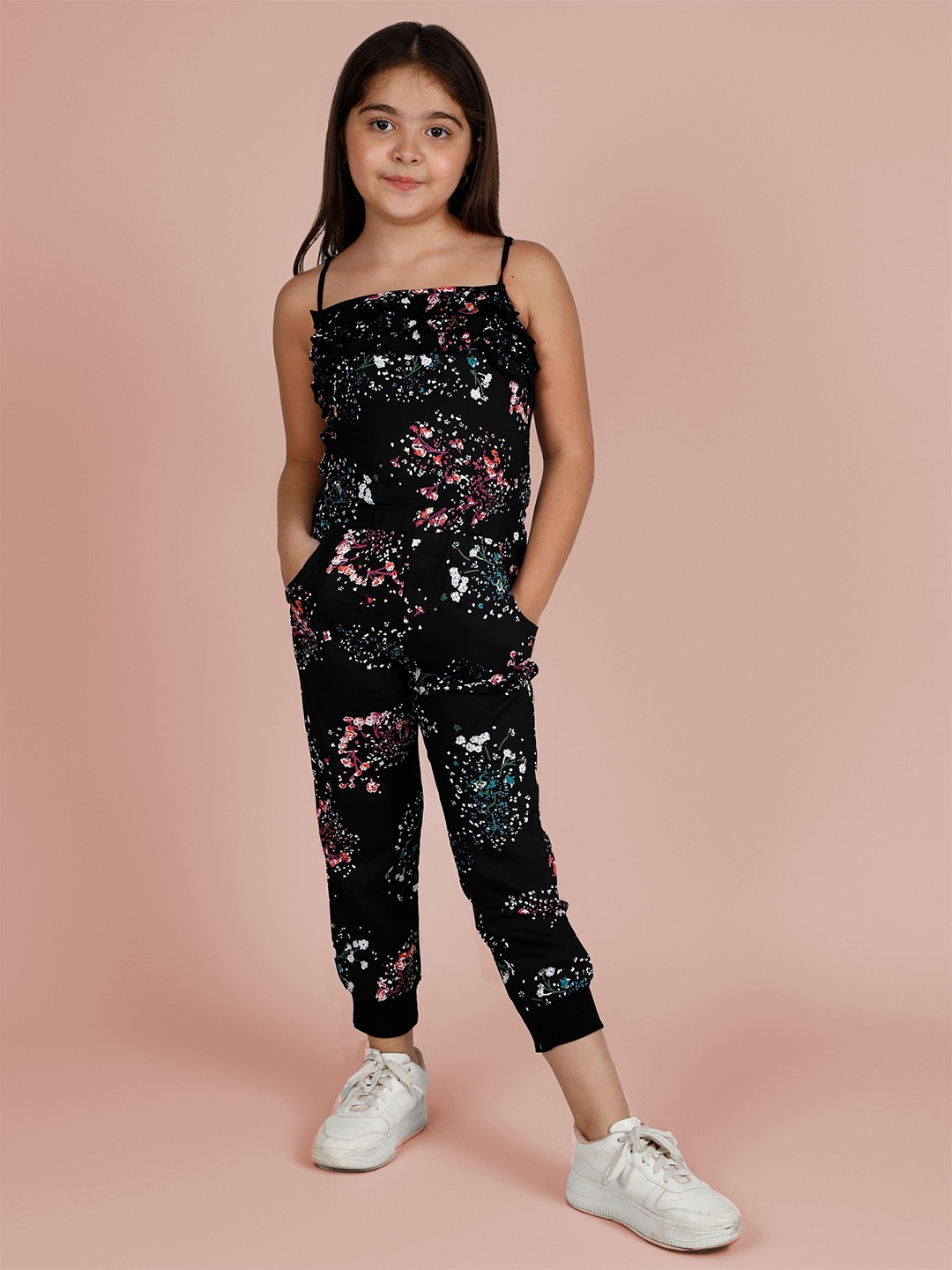 

Naughty Ninos Girls Printed Basic Jumpsuit with Ruffles, Black