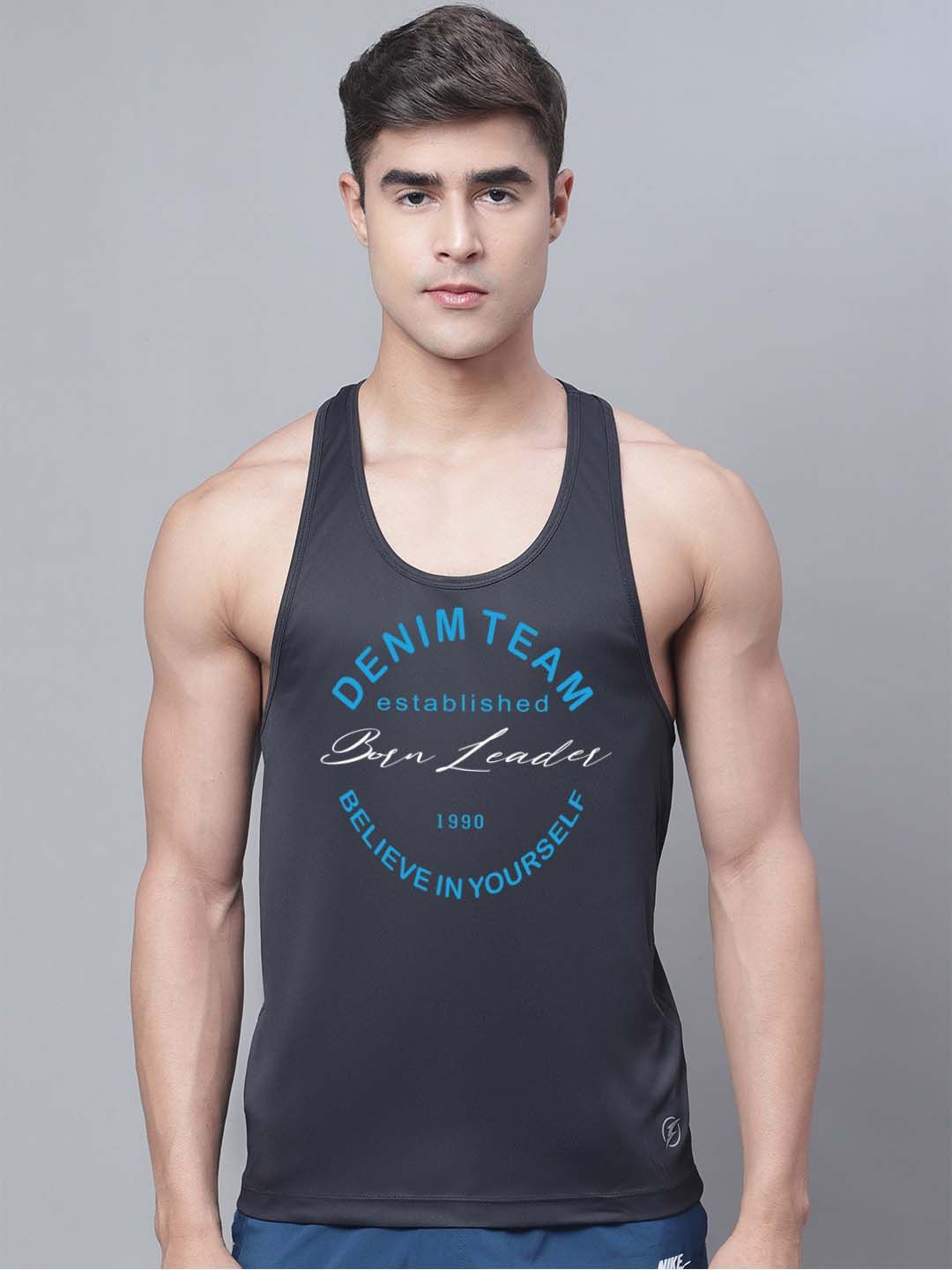 

Friskers Printed Sleeveless Gym Vests, Black