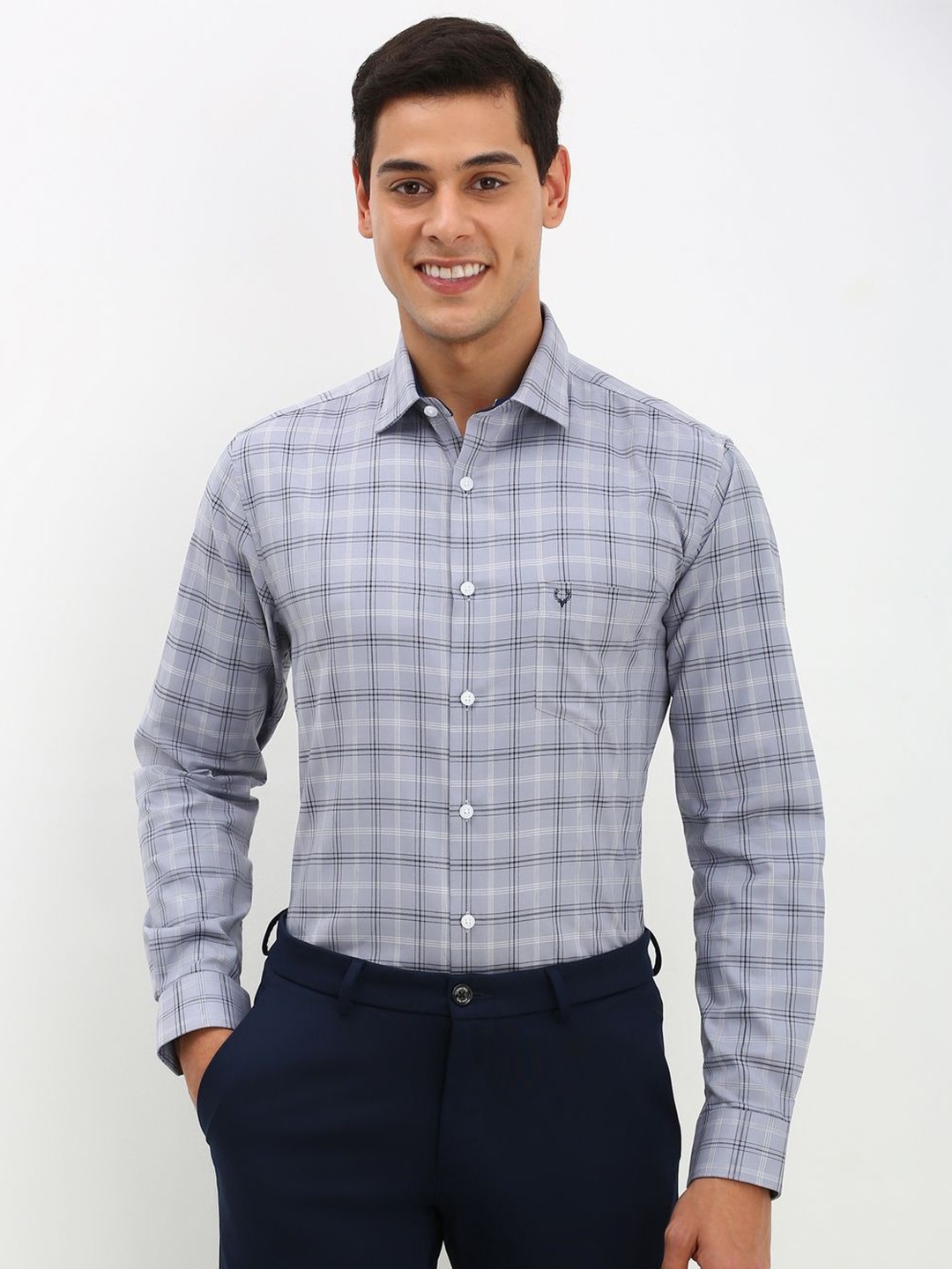 

Allen Solly Men Spread Collar Tartan Checked Cotton Slim Fit Formal Shirt, Blue