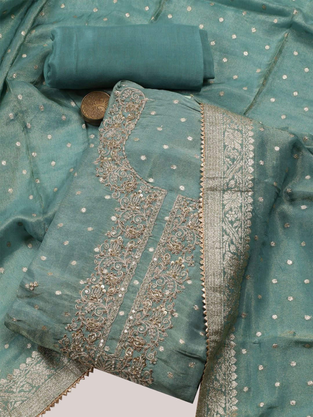 

Meena Bazaar Art Silk Unstitched Dress Material, Green