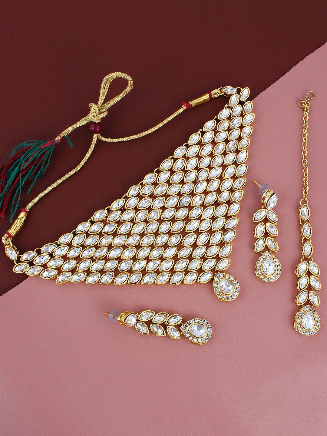 

LUCKY JEWELLERY Gold-Plated Stone-Studded Details Jewellery Set