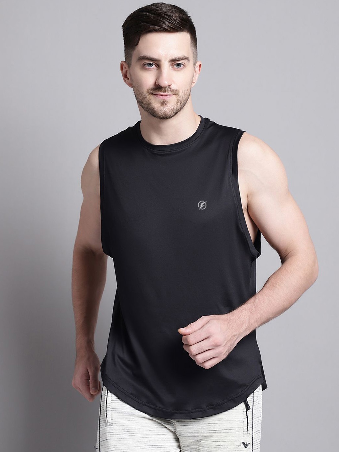 

Friskers Printed Sleeveless Gym Vests260724MD646-1884-01, Black