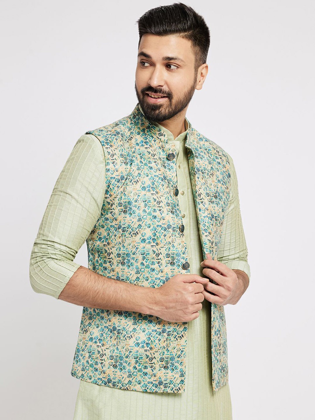 

Ethnic India Printed Woven Nehru Jackets, Blue