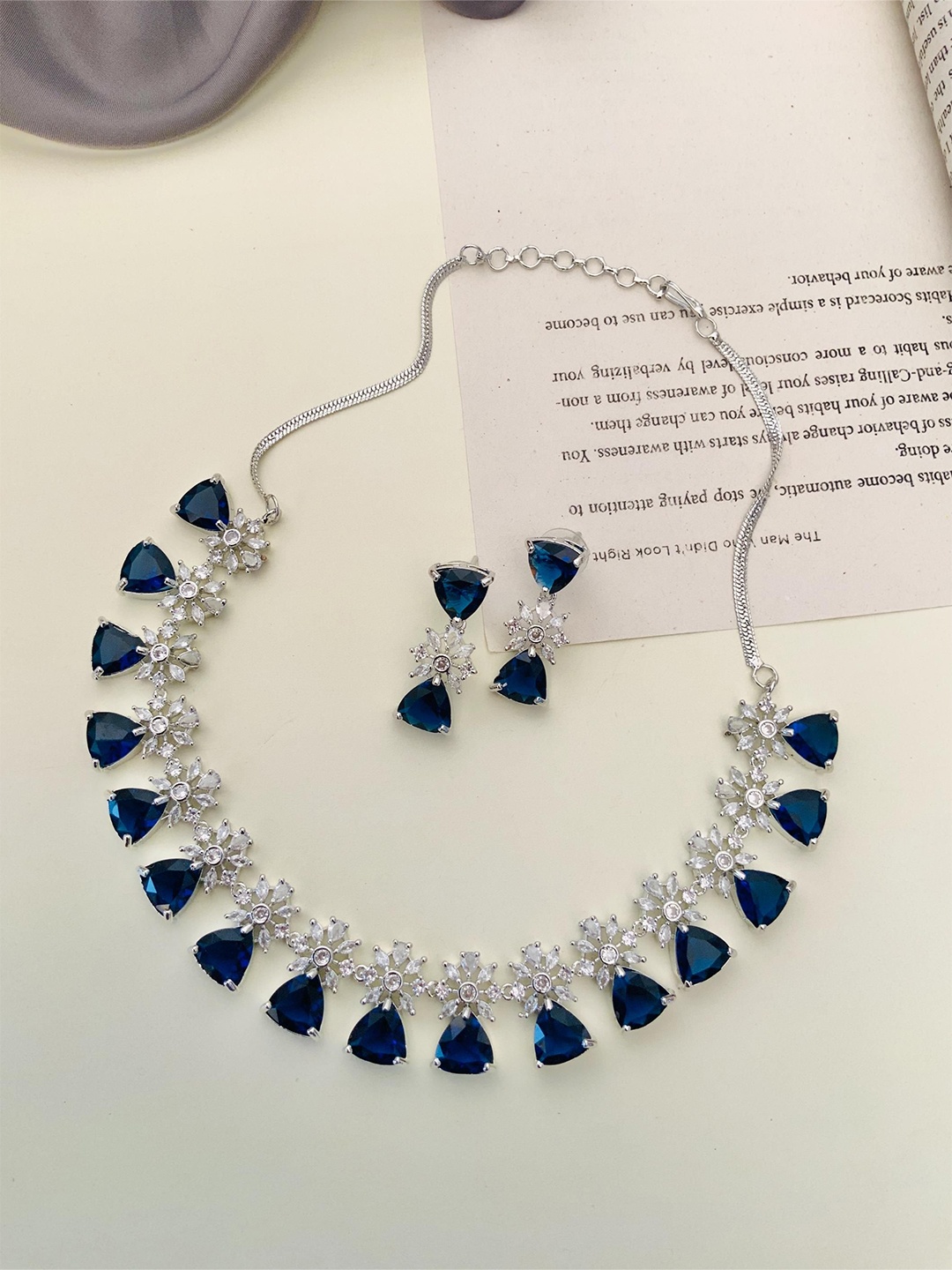 

ABDESIGNS Sophisticated Silver-Plated AD Stone Studded Jewellery Set