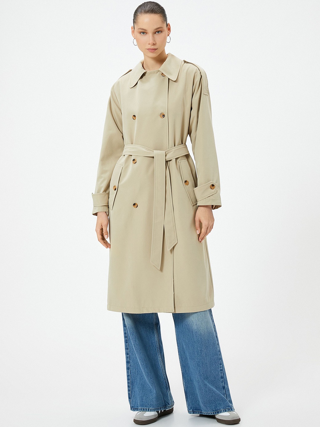 

Koton Women Solid Longline Duster Jacket, Beige