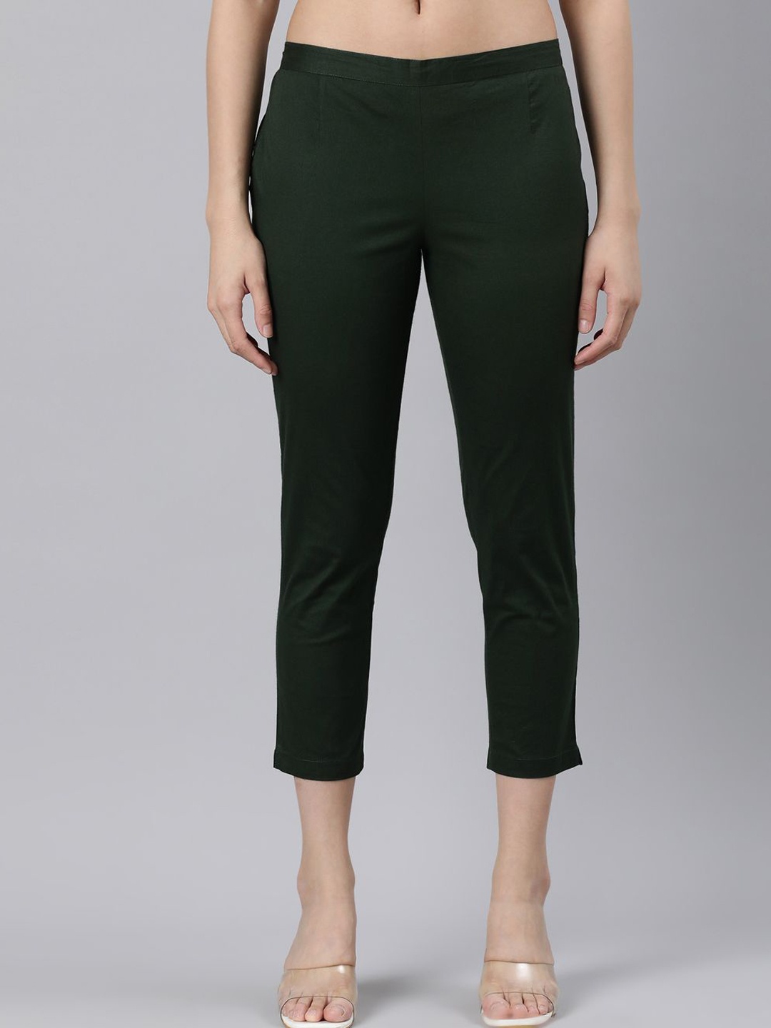

Souchii Women Tailored Tapered Fit High-Rise Easy Wash Trousers, Green