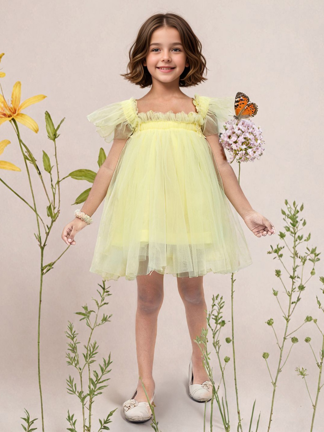 

Toonyport Girls Floral Net Fit and Flare Dress, Yellow