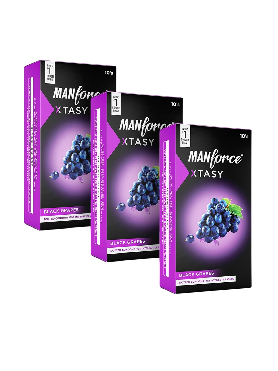

Manforce Set Of 3 Xtasy Black Grapes Flavored Dotted Condoms - 10Pcs Each