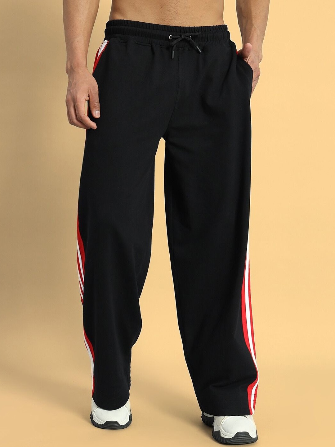 

WEARDUDS Striped Men Stripped Relaxed-Fit Track Pants, Black