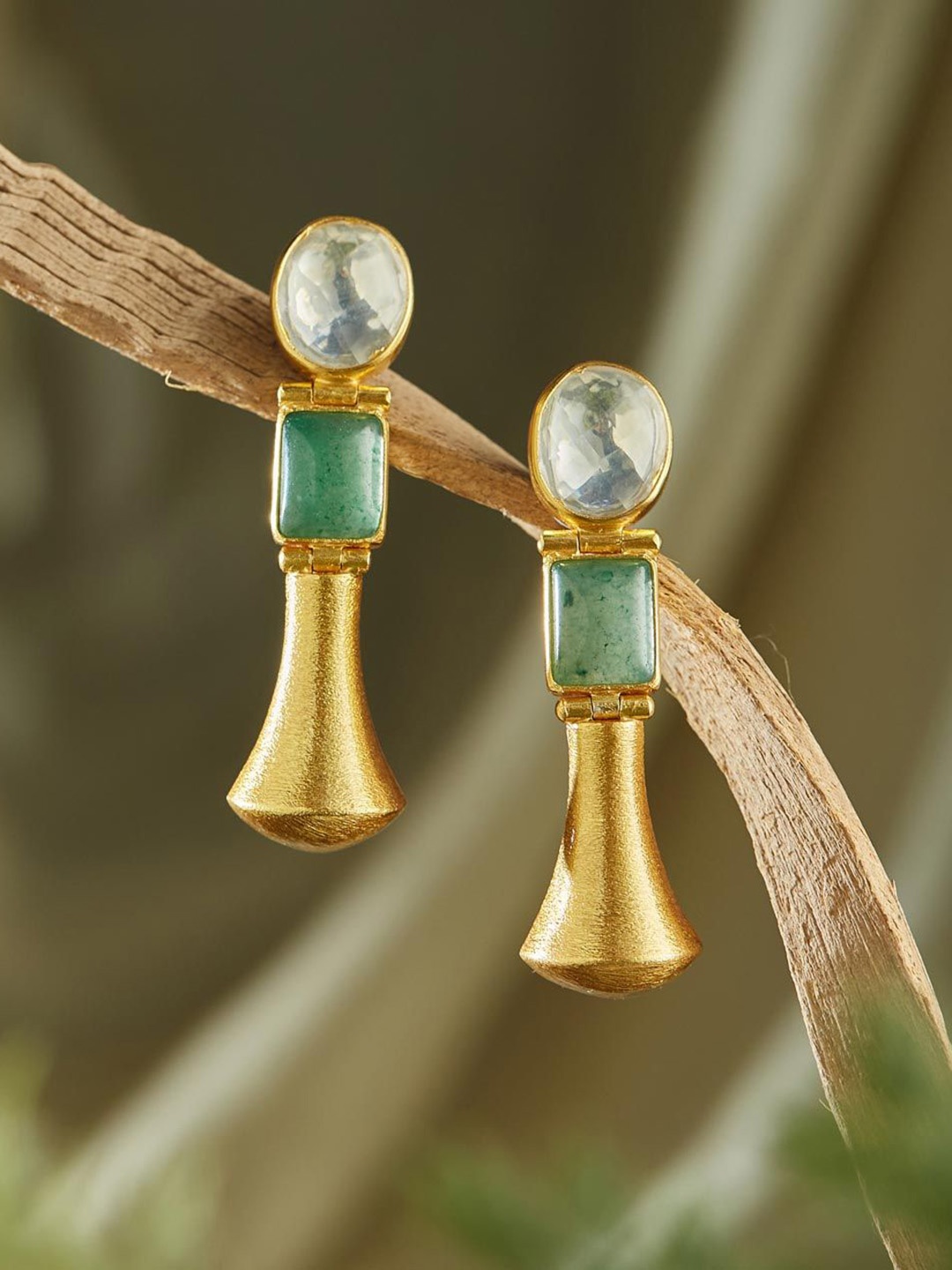 

Fabindia Silver Stone Studded Contemporary Dangler Drop Earrings, Gold