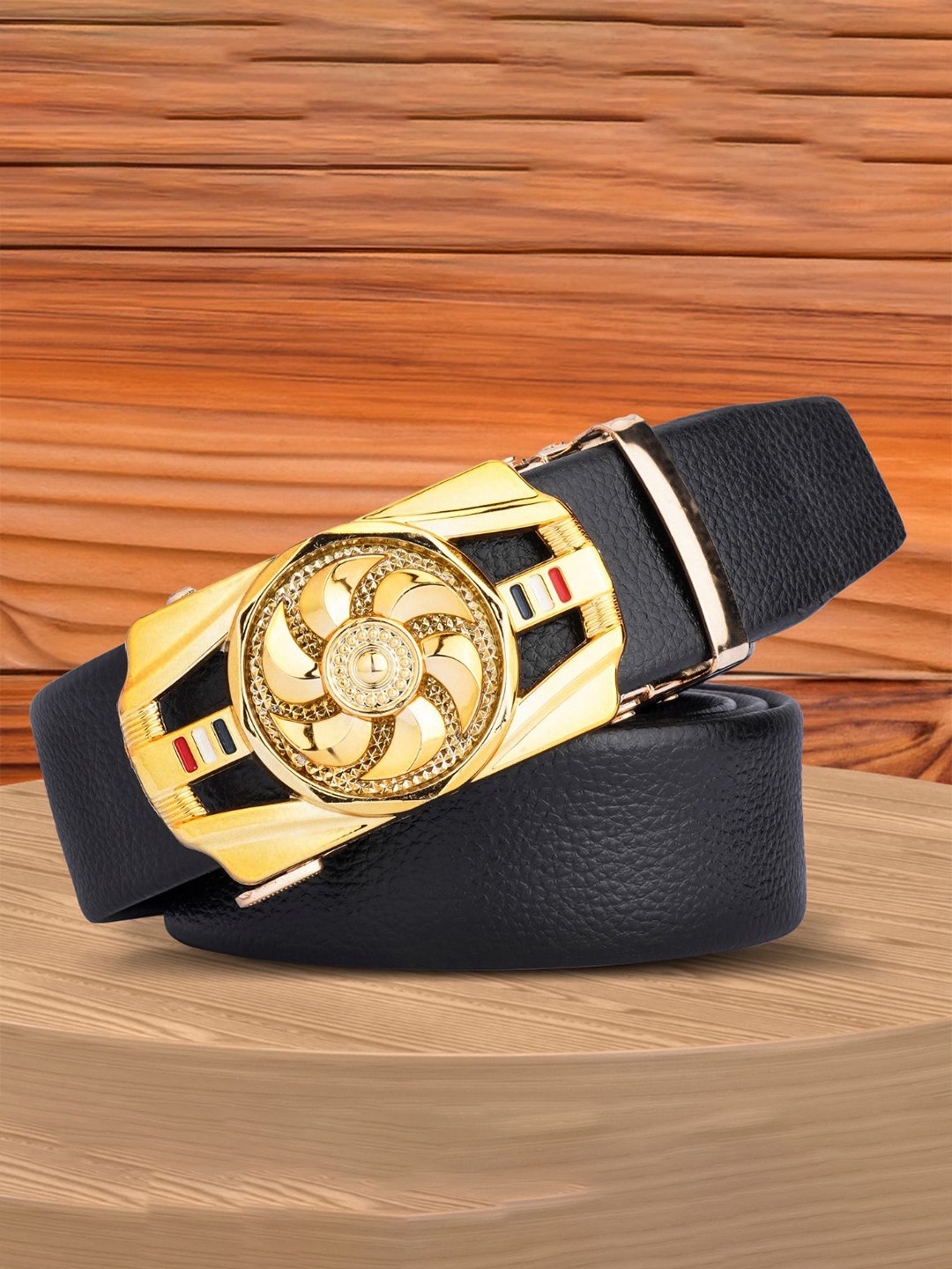 

WINSOME DEAL Men Textured Slider Buckle Formal Belt, Black
