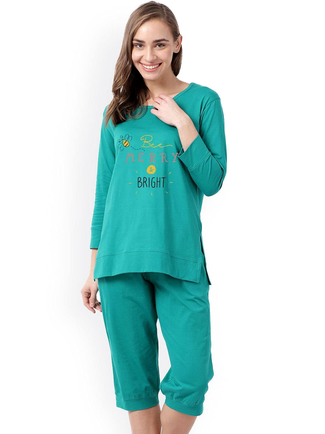 

shyaway Women Printed Night suit, Green