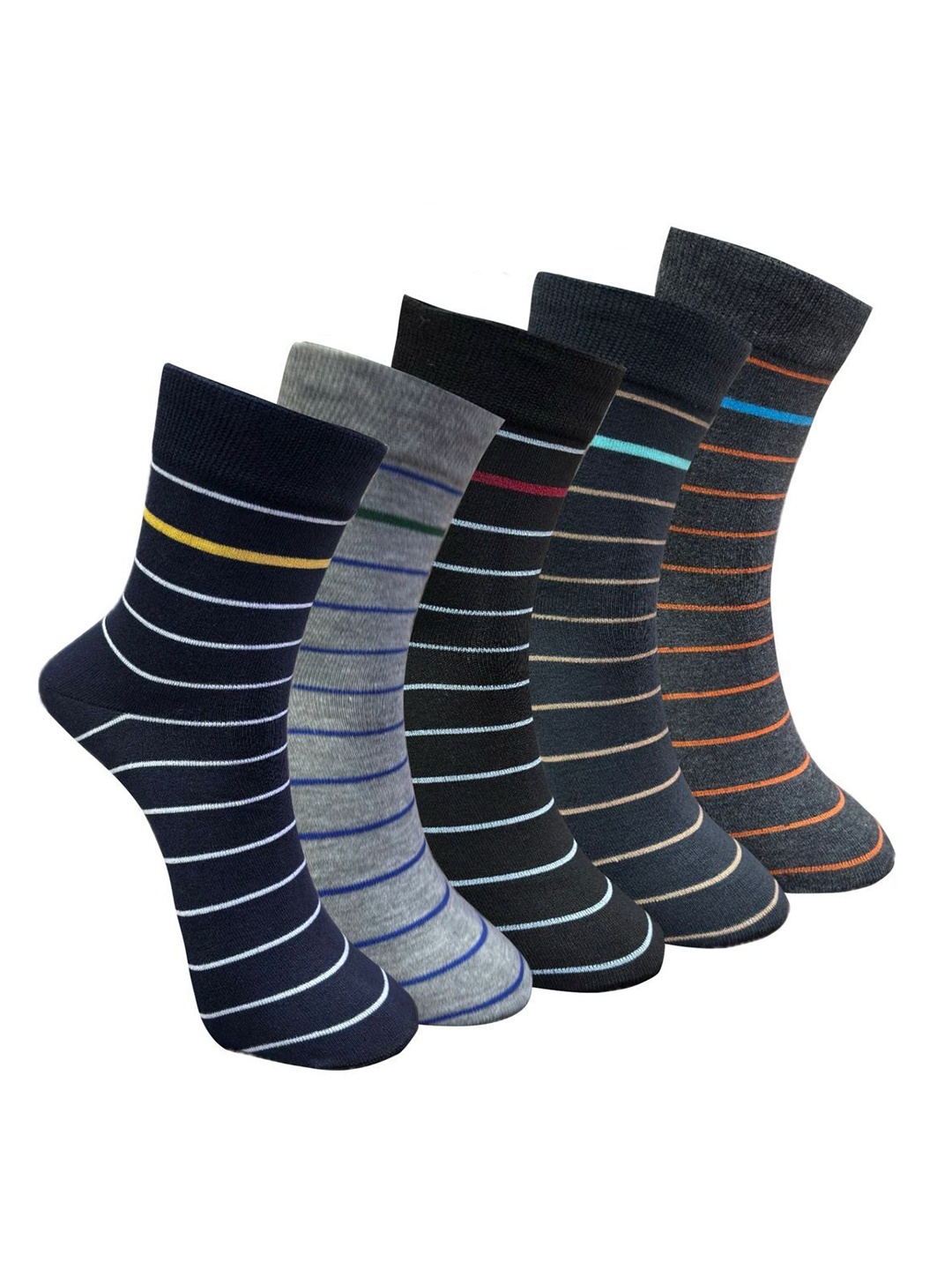 

HRX by Hrithik Roshan Pack Of 5 Unisex Striped Calf-Length Socks, Black