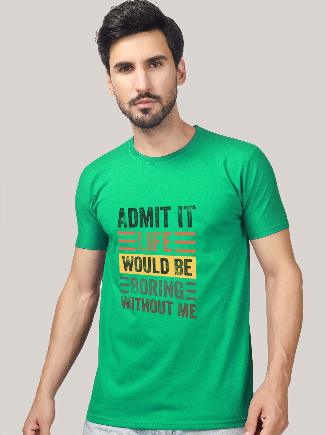 

Greylongg Men Typography Printed Round Neck T-Shirt, Green