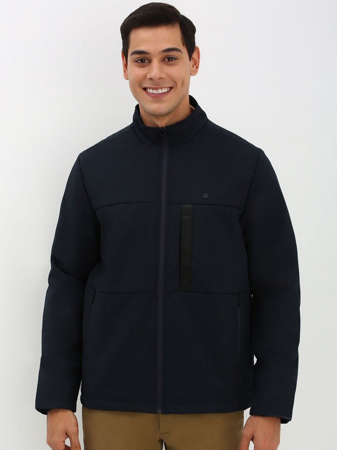 

Allen Solly Men Solid Stand Collar Quilted Jacket, Navy blue