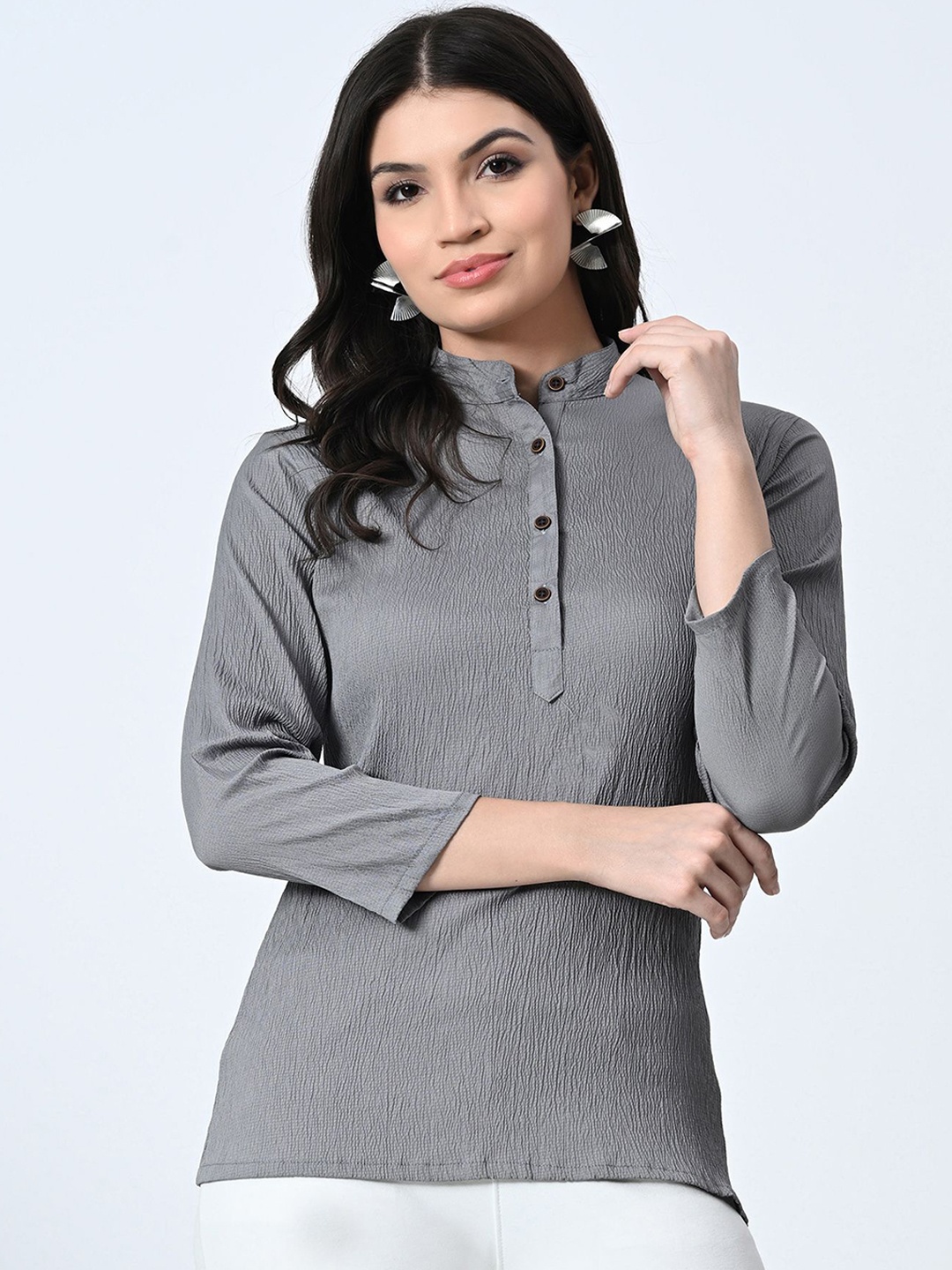 

BAESD Band Collar Casual Top, Grey