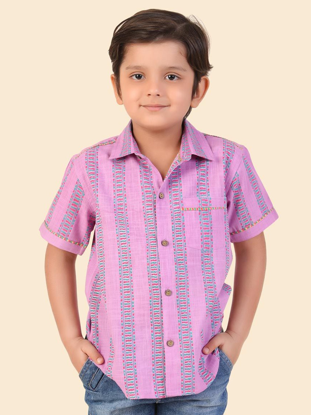 

Fabindia Boys Opaque Striped Casual Shirt, Lavender