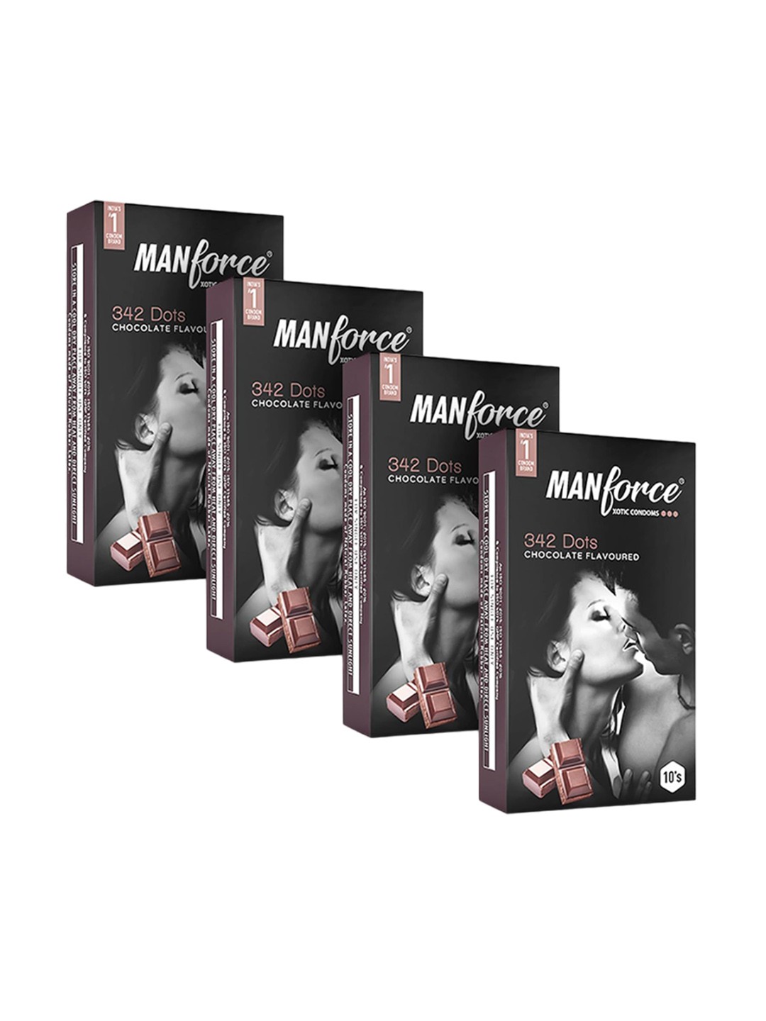 

Manforce Set Of 4 Xotic Chocolate Flavoured Condoms- 10 Pcs Each, Black