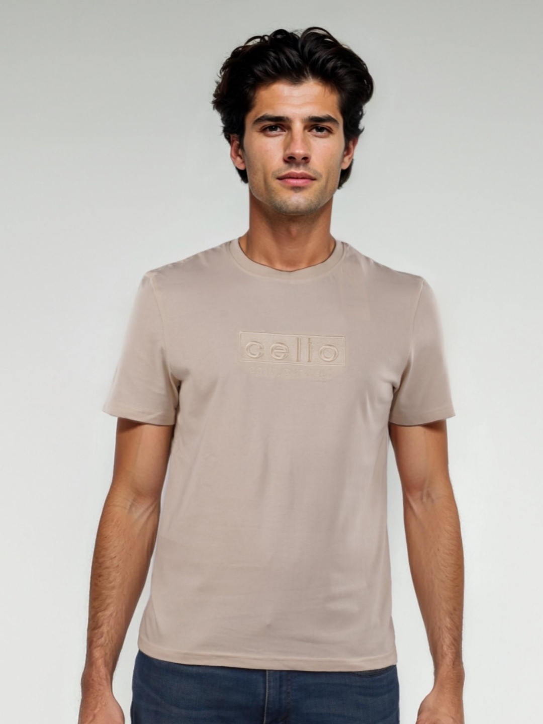 

Celio Men Solid Round Neck Cotton T-Shirt, Beige