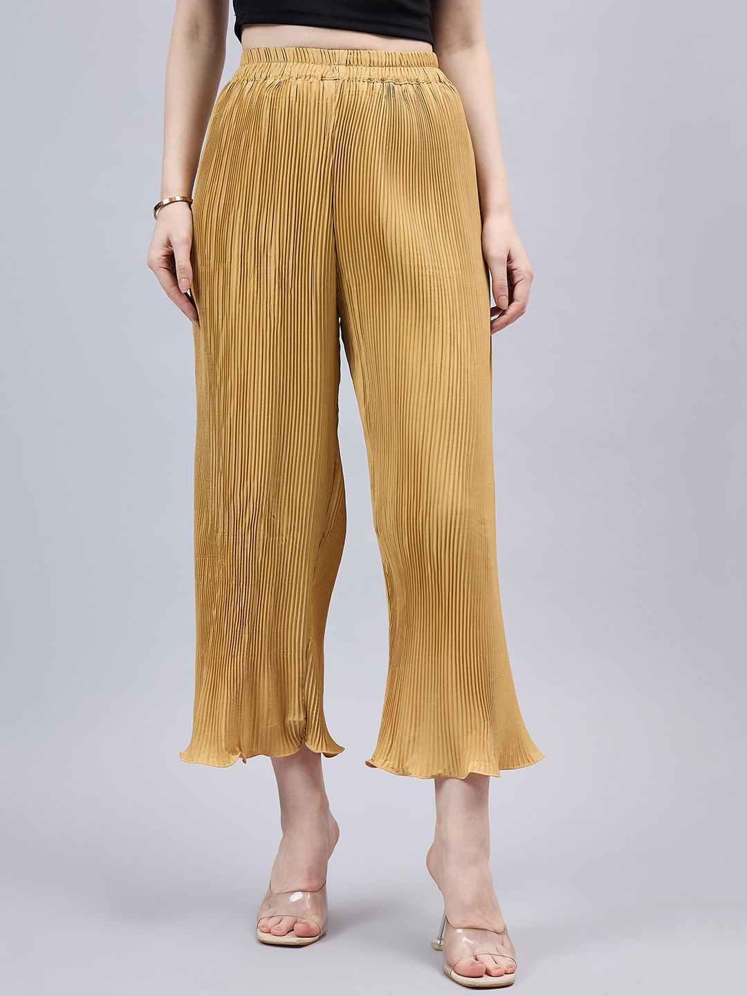 

THE PAJAMA FACTORY Women Striped Flared Chiffon Palazzos, Yellow