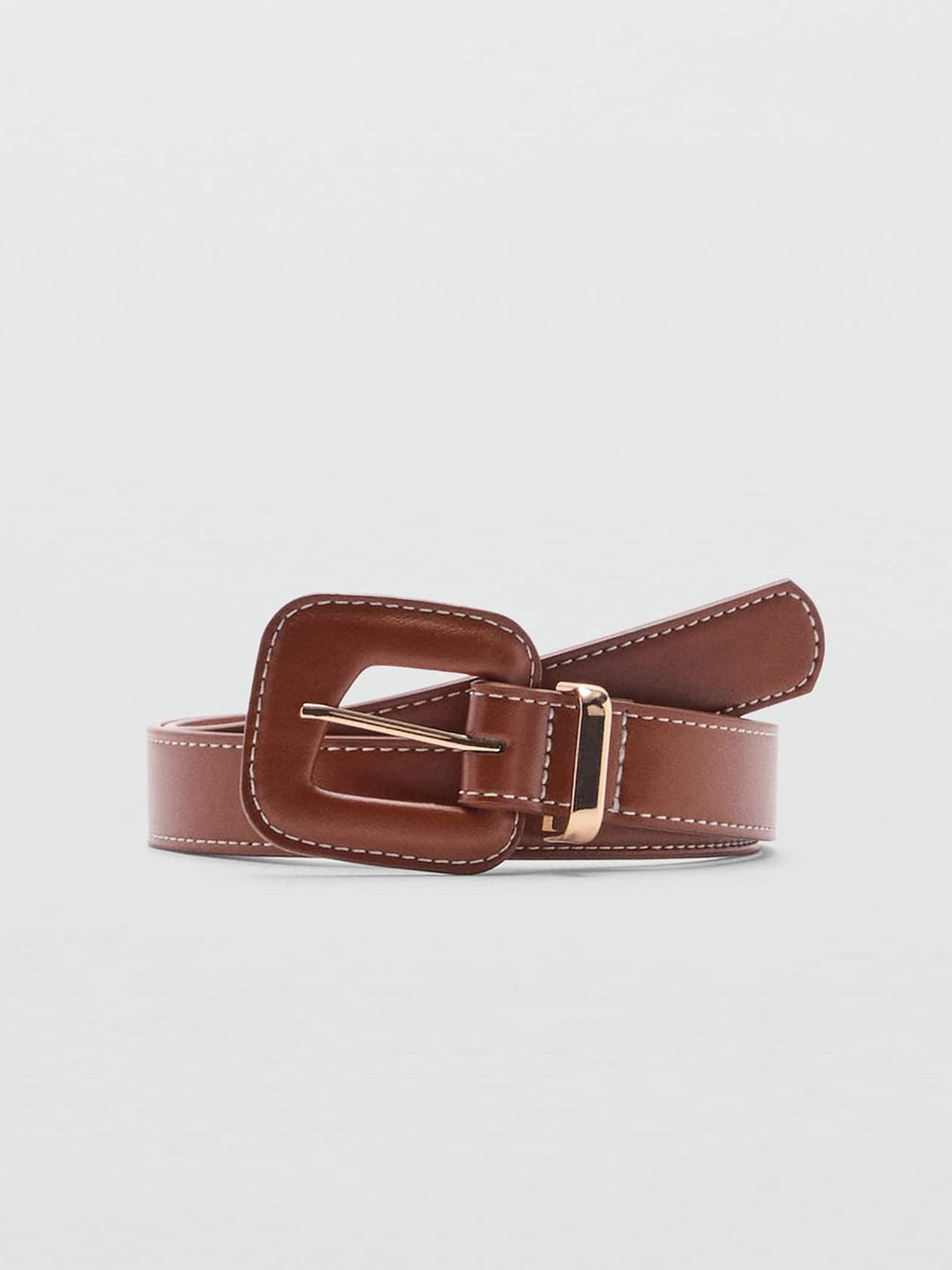 

MANGO Women Wide Belt With Square Buckle, Brown