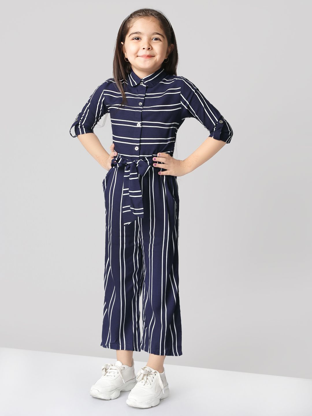 

Naughty Ninos Girls Striped Basic Jumpsuit, Navy blue