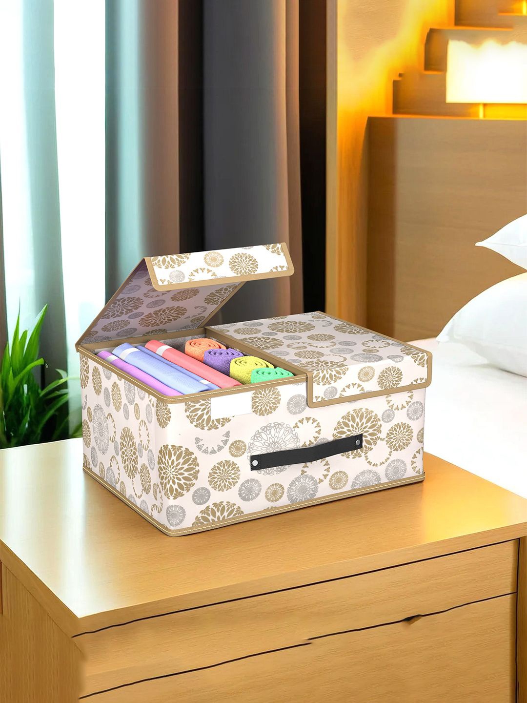 

Kuber Industries White & Grey 10 Pieces Printed Wardrobe Multi-Utility Organisers